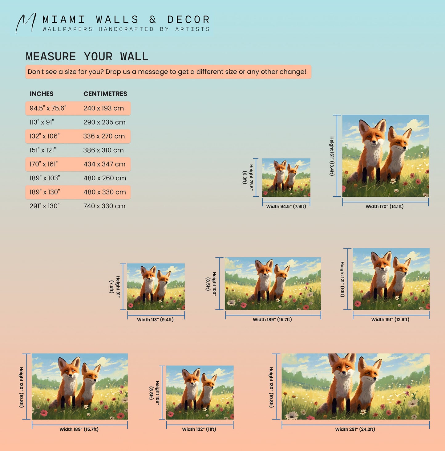 Foxes Mural for Nursery | Foxes Wallpaper | Animals Peel and Stick Mural for Nursery | Cute Foxes Mural | Cute Animals Removable Mural