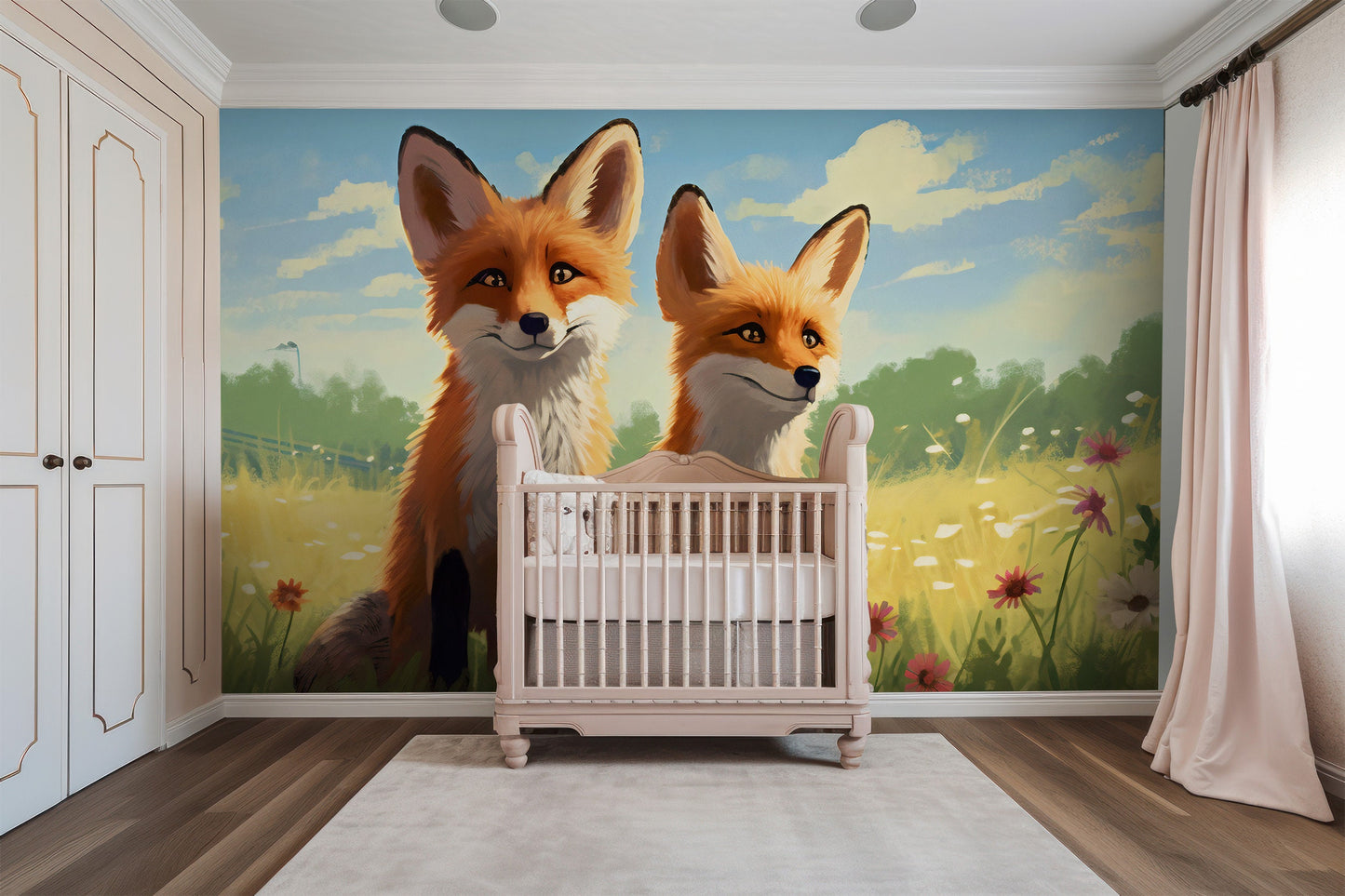 Foxes Mural for Nursery | Foxes Wallpaper | Animals Peel and Stick Mural for Nursery | Cute Foxes Mural | Cute Animals Removable Mural