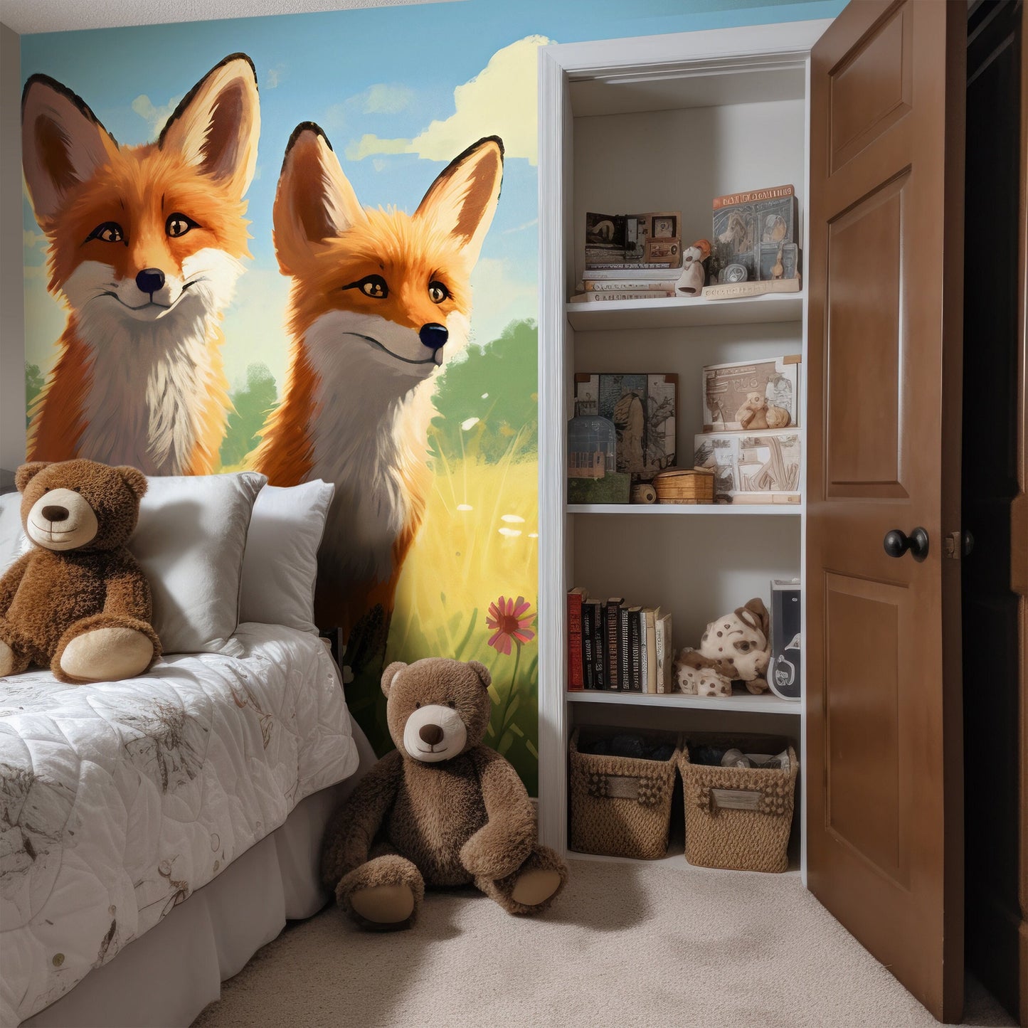 Foxes Mural for Nursery | Foxes Wallpaper | Animals Peel and Stick Mural for Nursery | Cute Foxes Mural | Cute Animals Removable Mural