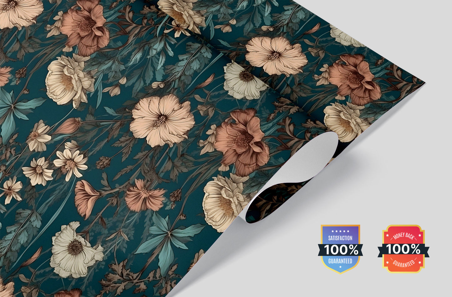 Dark Wildflower Wallpaper | Dark Green Floral Removable Wallpaper | Green Botanic Wallpaper | Dark Flower Pattern Peal and Stick Wallpaper