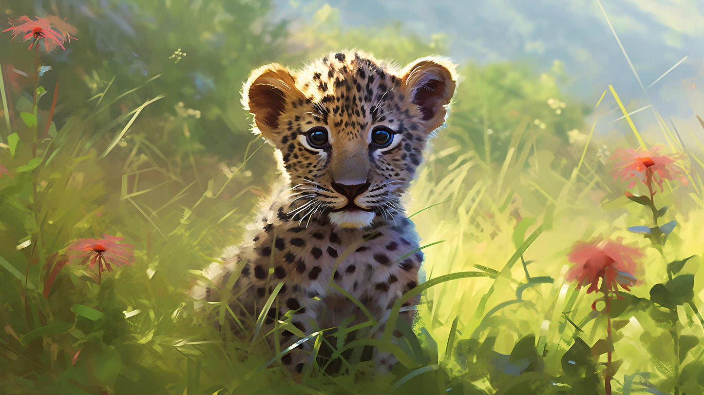 Leopard Wallpaper for Kids Room | Cute Animal Mural for Nursery | Nursery Eco-friendly Mural | Leopard Wallpaper | Watercolour Animal Mural