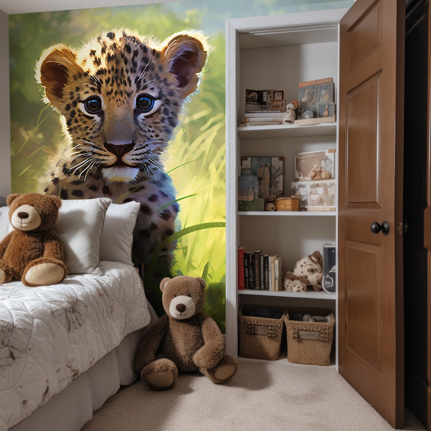 Leopard Wallpaper for Kids Room | Cute Animal Mural for Nursery | Nursery Eco-friendly Mural | Leopard Wallpaper | Watercolour Animal Mural