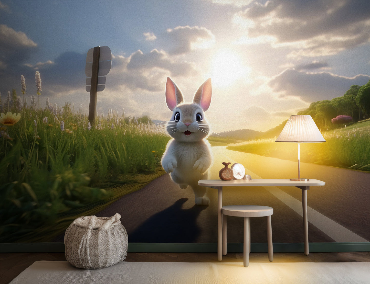 Cute Bunny Mural | Funny Bunny Removable Wallpaper for Nursery | Bunny Peel & Stick Mural | Bunny Wallpaper | Eco-friendly Mural for Kids