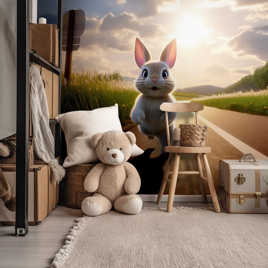 Cute Bunny Mural | Funny Bunny Removable Wallpaper for Nursery | Bunny Peel & Stick Mural | Bunny Wallpaper | Eco-friendly Mural for Kids