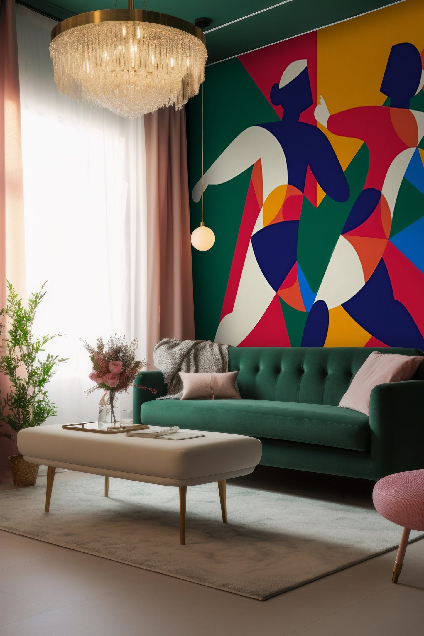Abstract Couple Mural | Colourful Removable Mural | Abstract Wallpaper Colorful | Abstract Wallpaper | Colorful Abstract Art Wallpaper