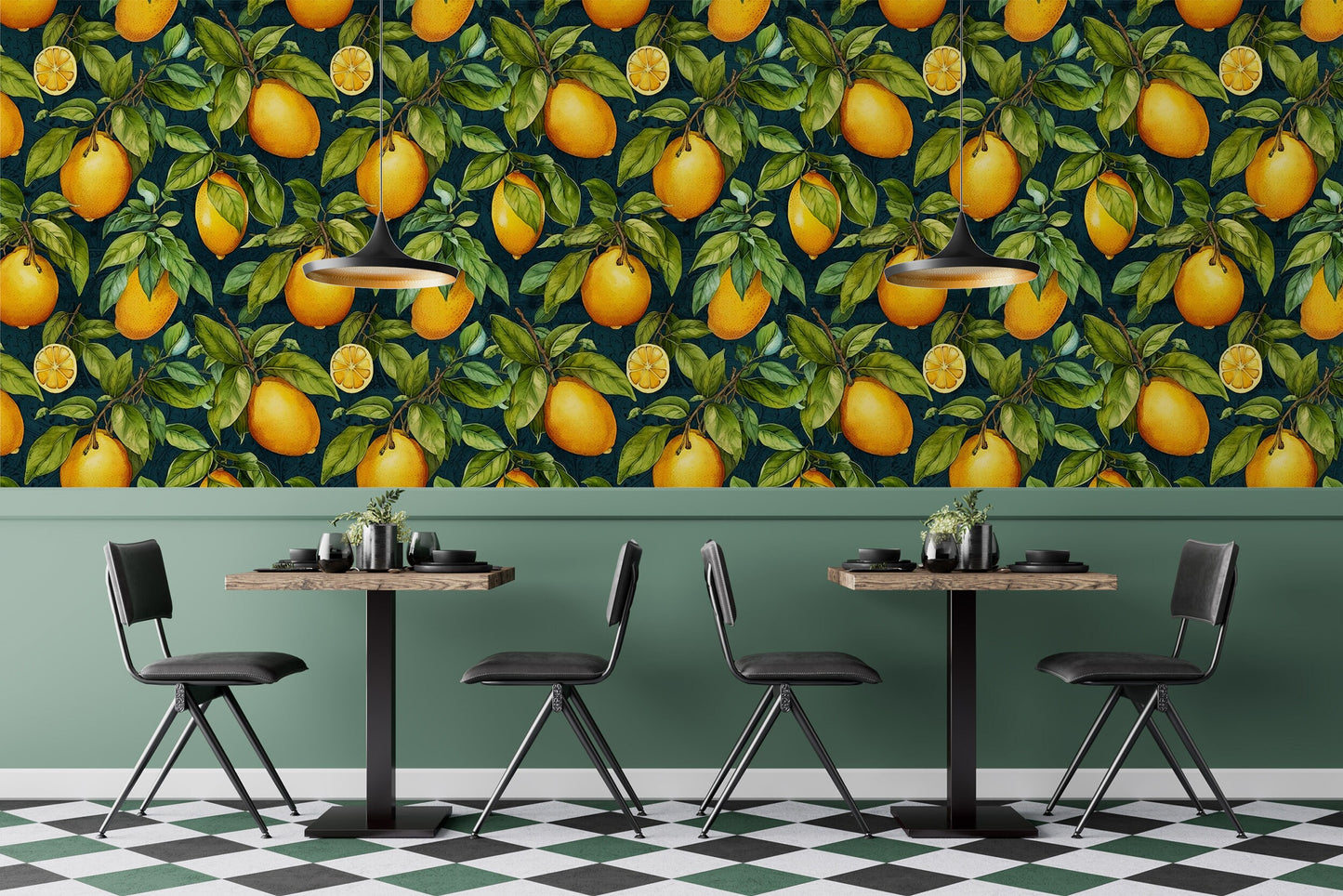 Fruit Kitchen Wallpaper | Lemon Pattern Wallpaper | Citrus Wallpaper | Citrus Peel and Stick Wallpaper | Botanical Temporary Wallpaper