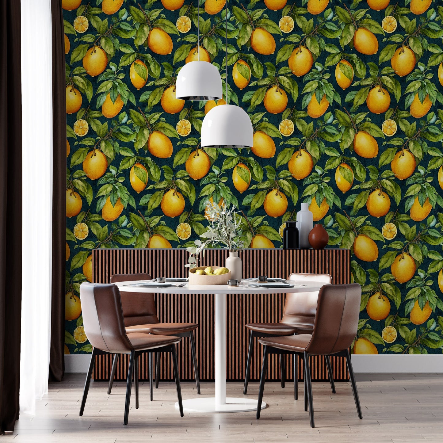 Fruit Kitchen Wallpaper | Lemon Pattern Wallpaper | Citrus Wallpaper | Citrus Peel and Stick Wallpaper | Botanical Temporary Wallpaper