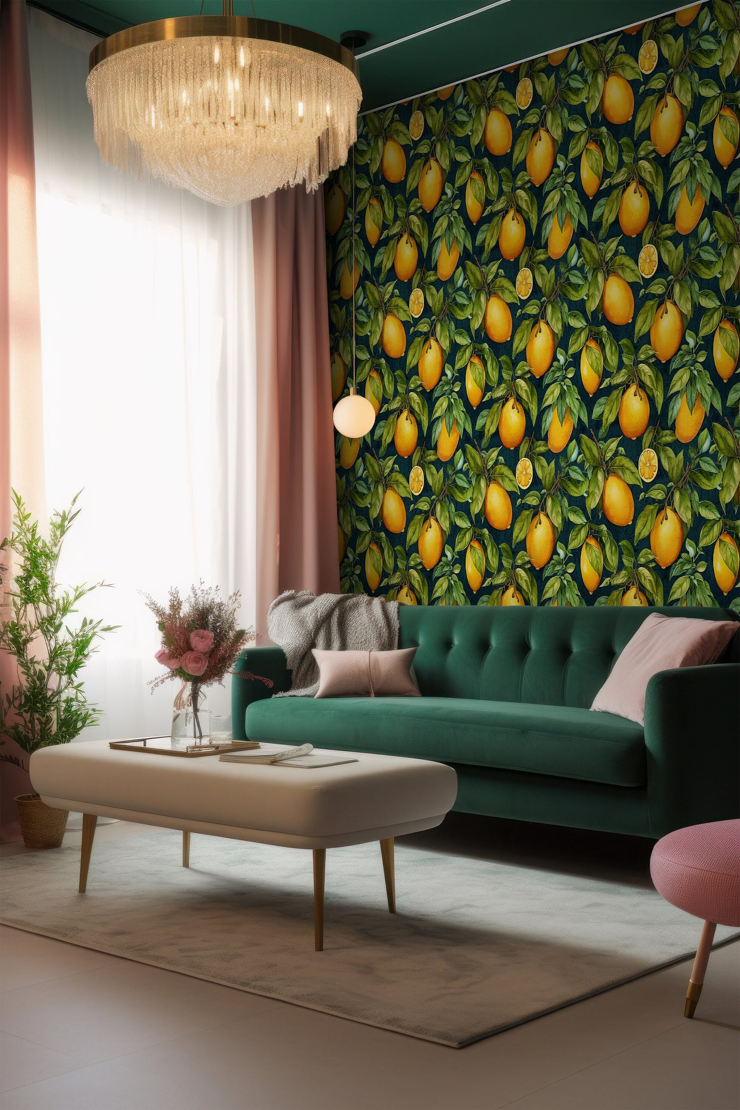 Fruit Kitchen Wallpaper | Lemon Pattern Wallpaper | Citrus Wallpaper | Citrus Peel and Stick Wallpaper | Botanical Temporary Wallpaper