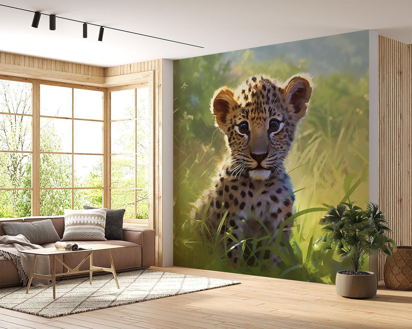 Nursery Leopard Wall Mural | Nursery Safari Animal Wallpaper | Kids Room Safari Wall Mural | Kids Room Watercolor Animal Wall Mural