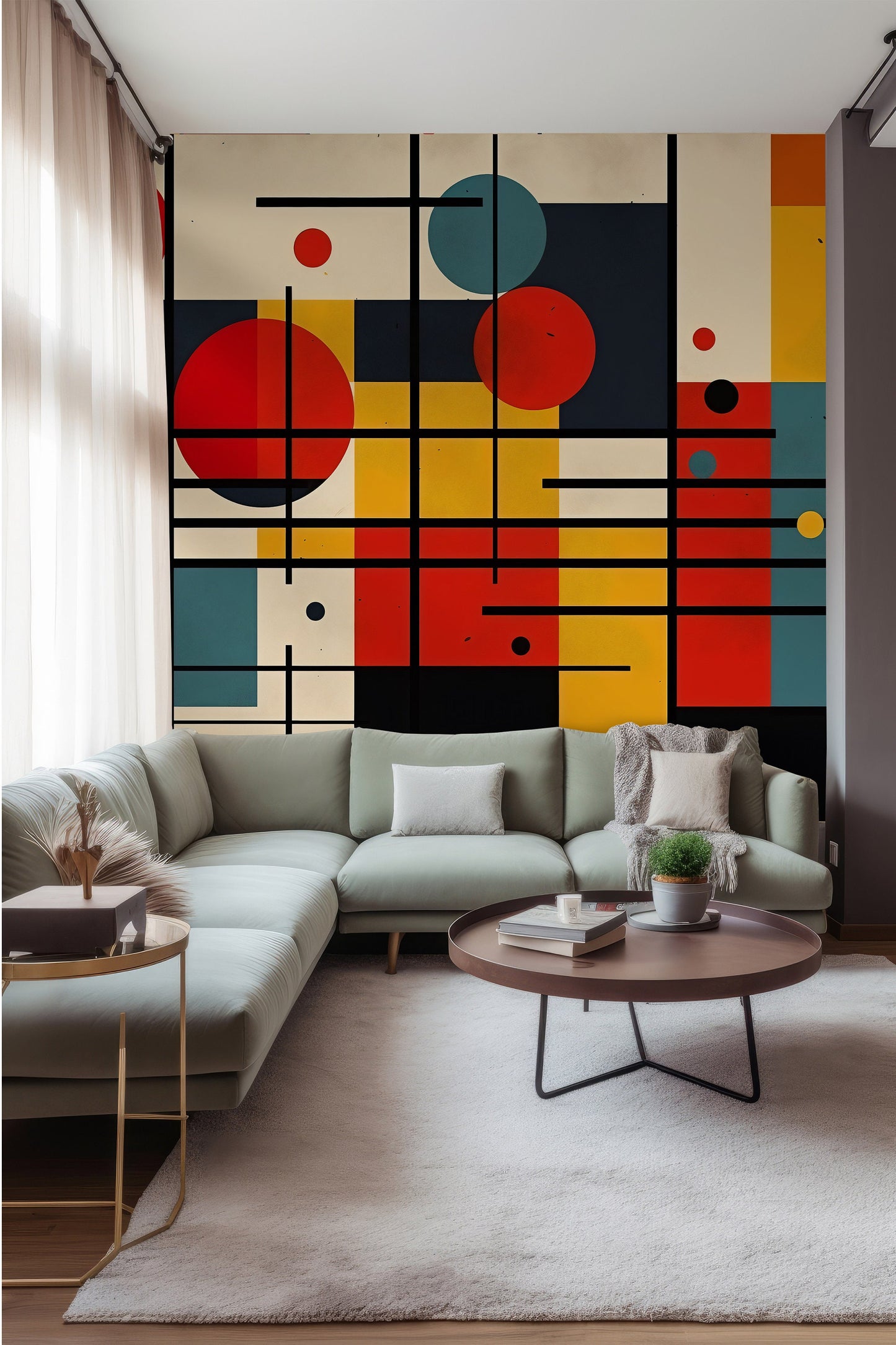 Mondrian Wallpaper | Colourful Geometric Removable Wallpaper | Abstract Art Peel and Stick Wallpaper | Geometrical Colorful Mural | PVC Free