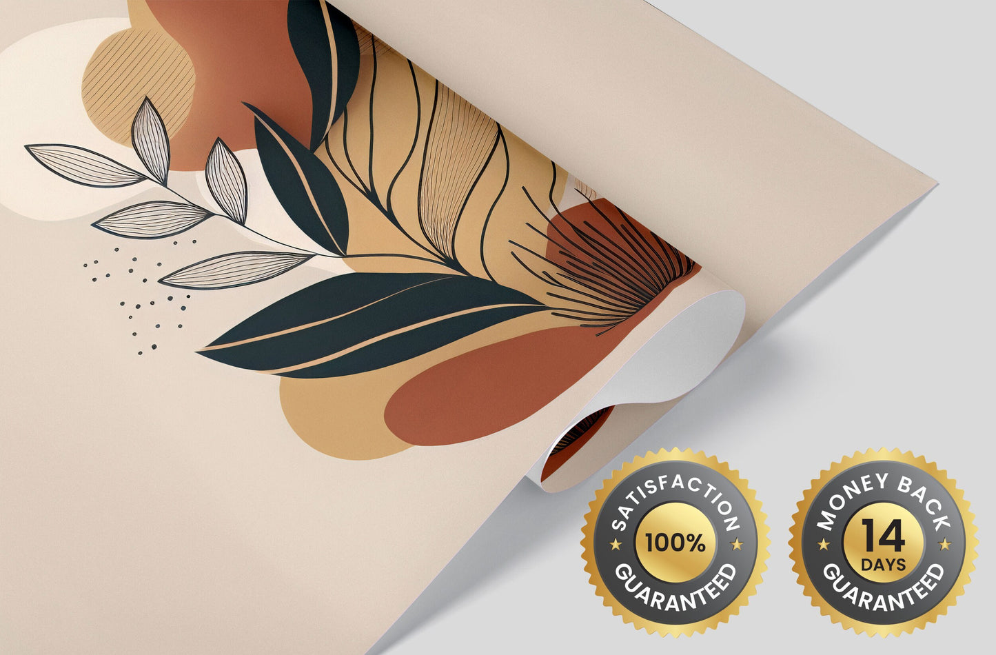 Abstract Plant Removable Mural | Foliage Wallpaper | Abstract Shapes Mural | Abstract Beige Wallpaper | Modern Abstract Foliage Wallpaper