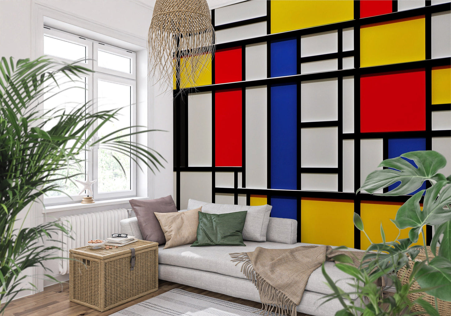Mondrian Wallpaper | Colourful Geometric Removable Wallpaper | Abstract Art Peel and Stick Wallpaper | Neoplasticism Mural | Eco-friendly