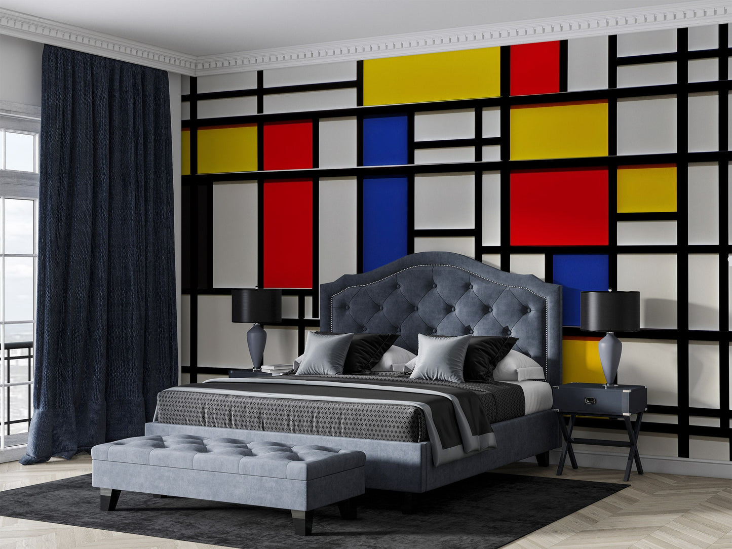 Mondrian Wallpaper | Colourful Geometric Removable Wallpaper | Abstract Art Peel and Stick Wallpaper | Neoplasticism Mural | Eco-friendly