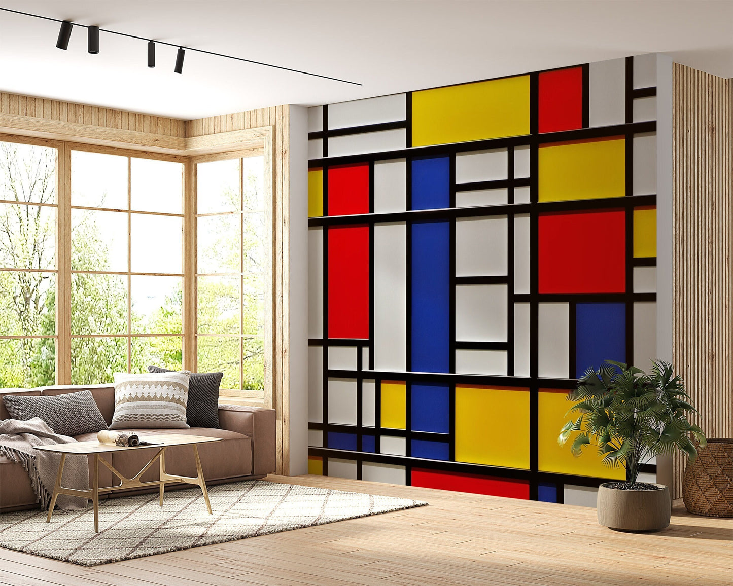 Mondrian Wallpaper | Colourful Geometric Removable Wallpaper | Abstract Art Peel and Stick Wallpaper | Neoplasticism Mural | Eco-friendly