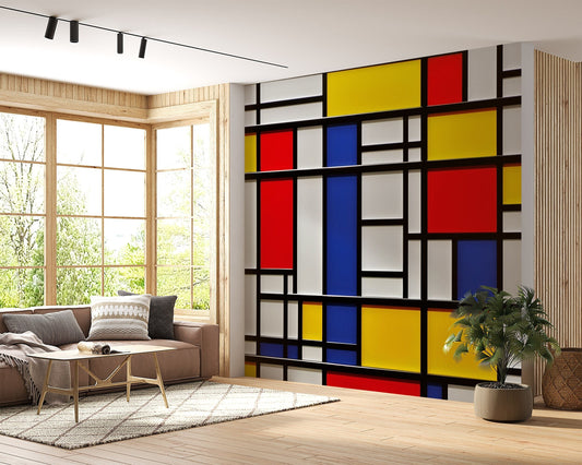 Mondrian Wallpaper | Colourful Geometric Removable Wallpaper | Abstract Art Peel and Stick Wallpaper | Neoplasticism Mural | Eco-friendly