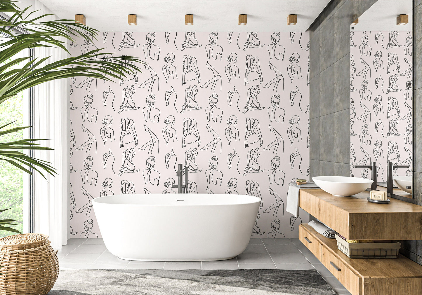 Female Body Wallpaper | Line Art Removable Peel & Stick Wallpaper | Female Body Line Art Decor | Minimalistic Art Peel and Stick Wallpaper