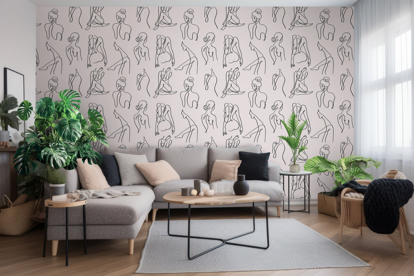 Female Body Wallpaper | Line Art Removable Peel & Stick Wallpaper | Female Body Line Art Decor | Minimalistic Art Peel and Stick Wallpaper