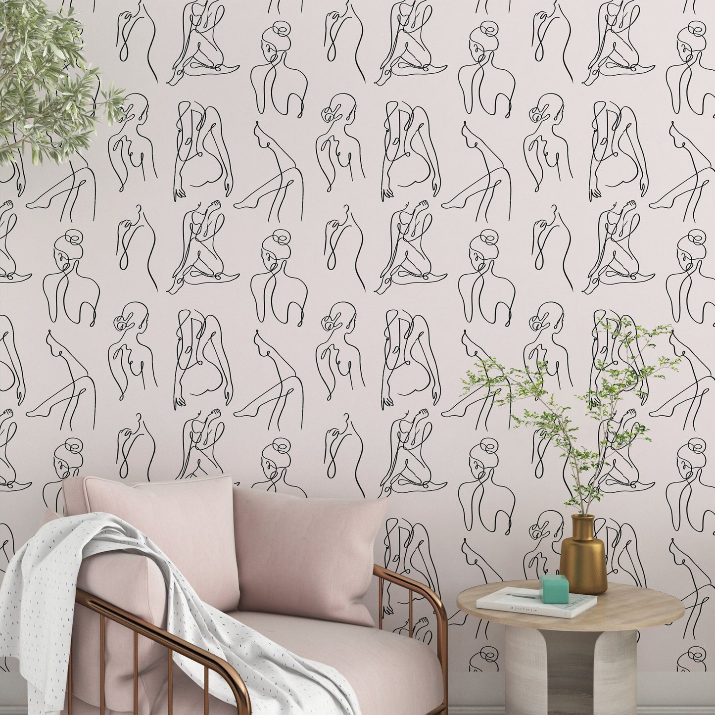 Female Body Wallpaper | Line Art Removable Peel & Stick Wallpaper | Female Body Line Art Decor | Minimalistic Art Peel and Stick Wallpaper