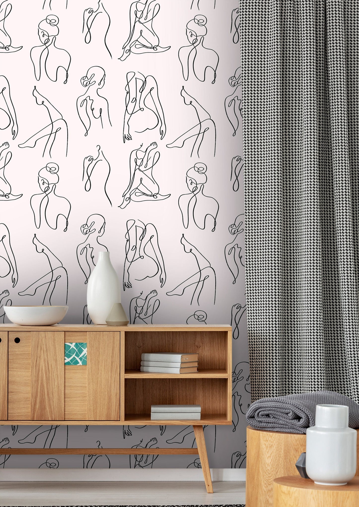 Female Body Wallpaper | Line Art Removable Peel & Stick Wallpaper | Female Body Line Art Decor | Minimalistic Art Peel and Stick Wallpaper