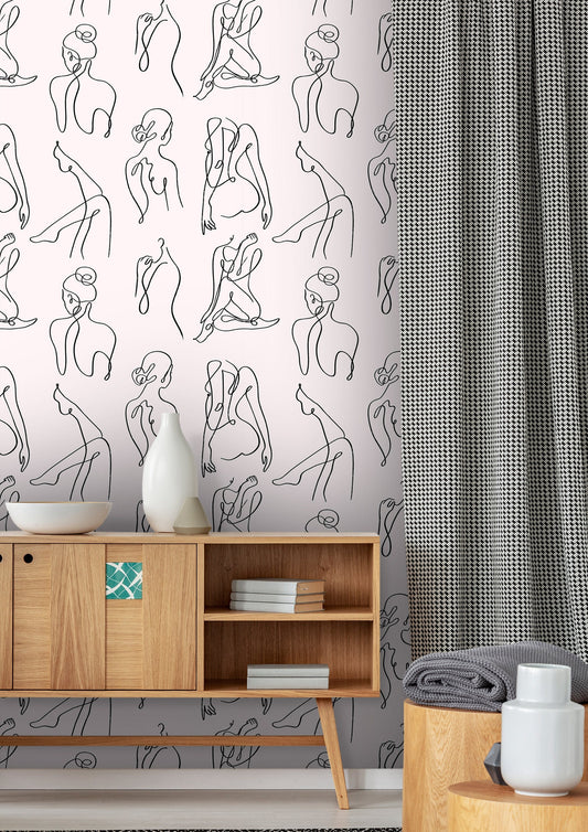 Female Body Wallpaper | Line Art Removable Peel & Stick Wallpaper | Female Body Line Art Decor | Minimalistic Art Peel and Stick Wallpaper
