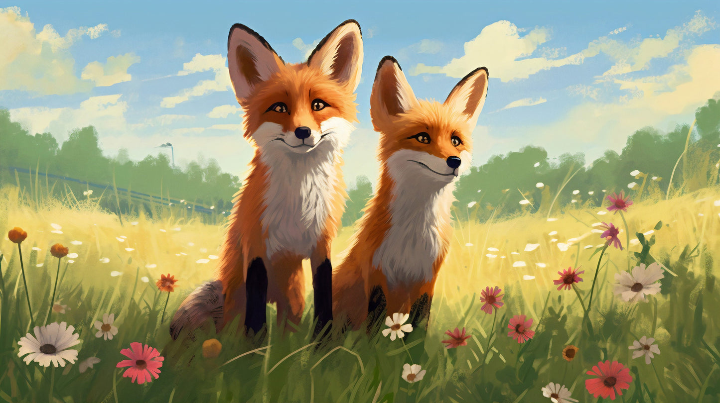 Foxes Mural for Nursery | Foxes Wallpaper | Animals Peel and Stick Mural for Nursery | Cute Foxes Mural | Cute Animals Removable Mural