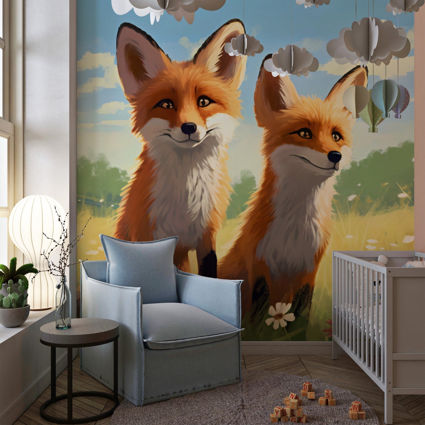 Foxes Mural for Nursery | Foxes Wallpaper | Animals Peel and Stick Mural for Nursery | Cute Foxes Mural | Cute Animals Removable Mural