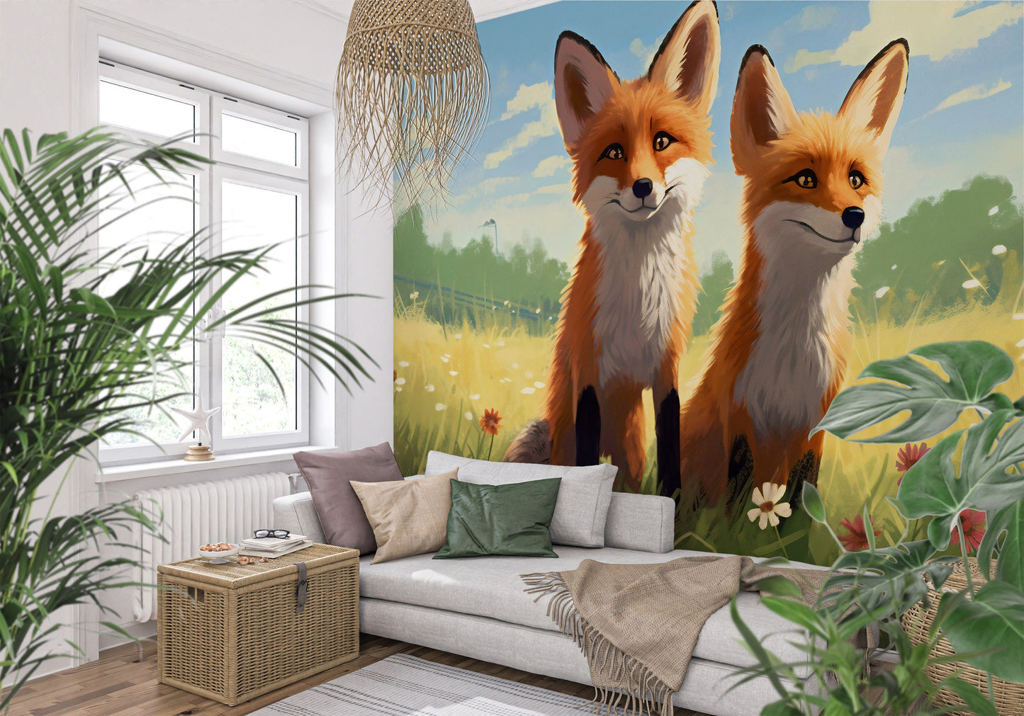 Foxes Mural for Nursery | Foxes Wallpaper | Animals Peel and Stick Mural for Nursery | Cute Foxes Mural | Cute Animals Removable Mural