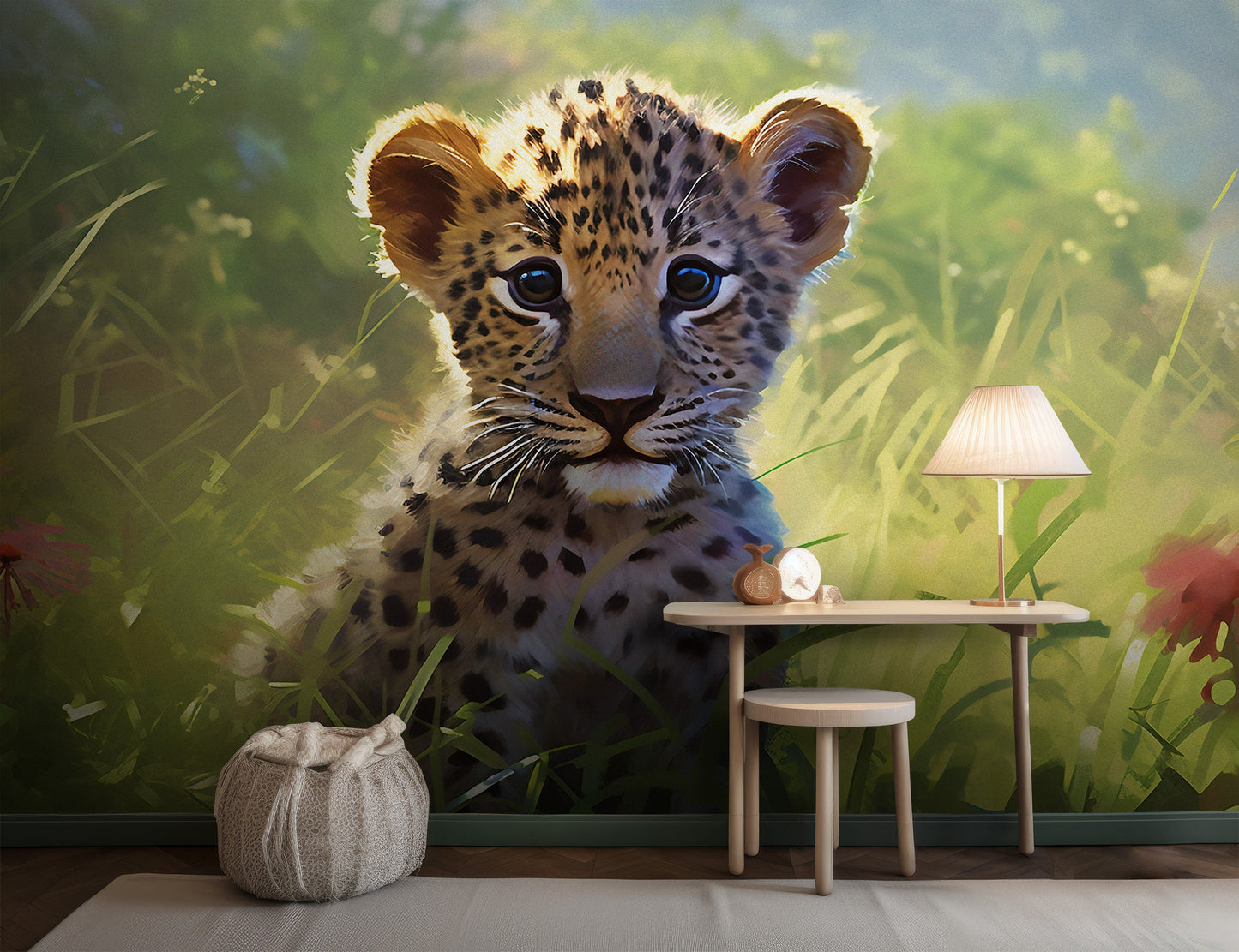 Leopard Wallpaper for Kids Room | Cute Animal Mural for Nursery | Nursery Eco-friendly Mural | Leopard Wallpaper | Watercolour Animal Mural