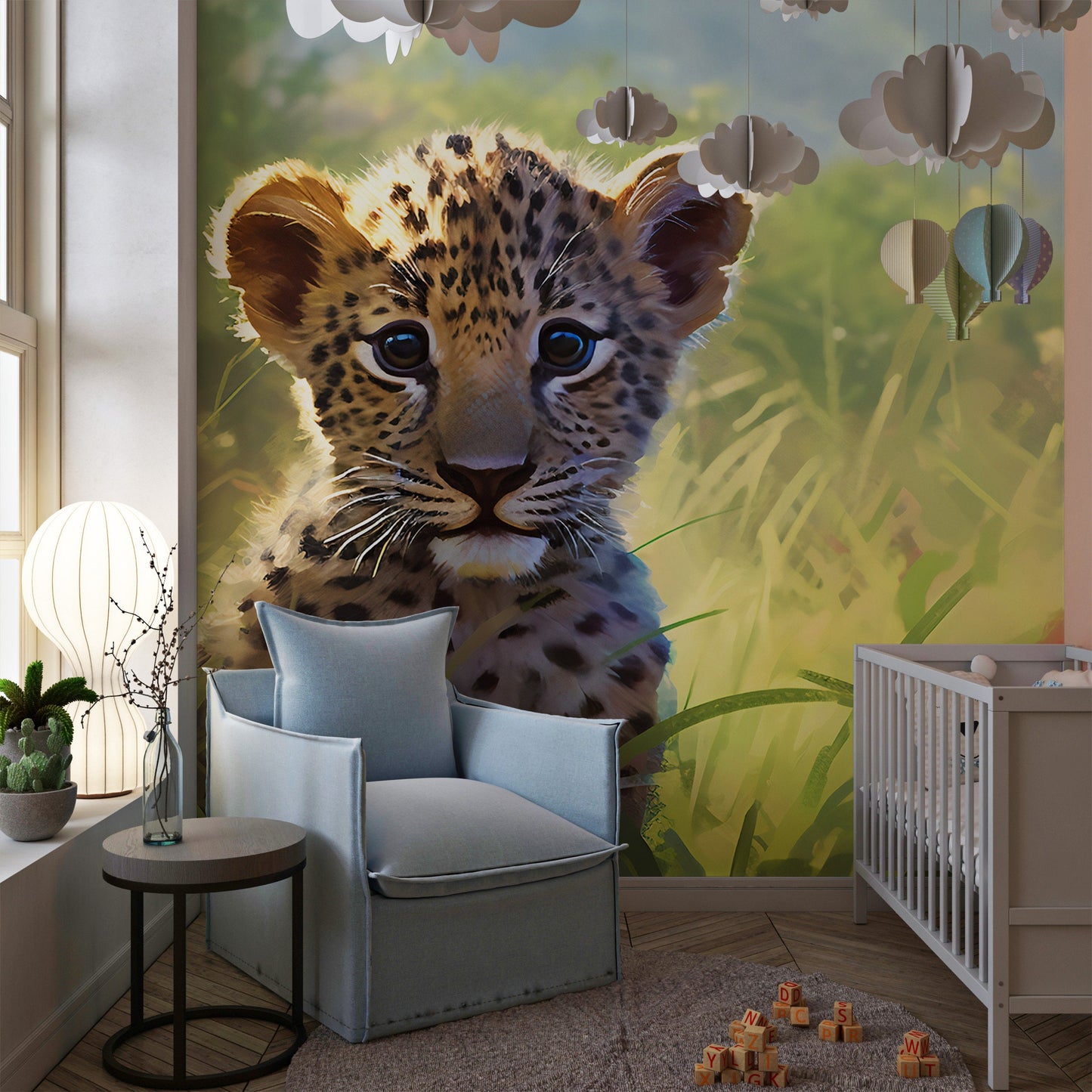 Leopard Wallpaper for Kids Room | Cute Animal Mural for Nursery | Nursery Eco-friendly Mural | Leopard Wallpaper | Watercolour Animal Mural