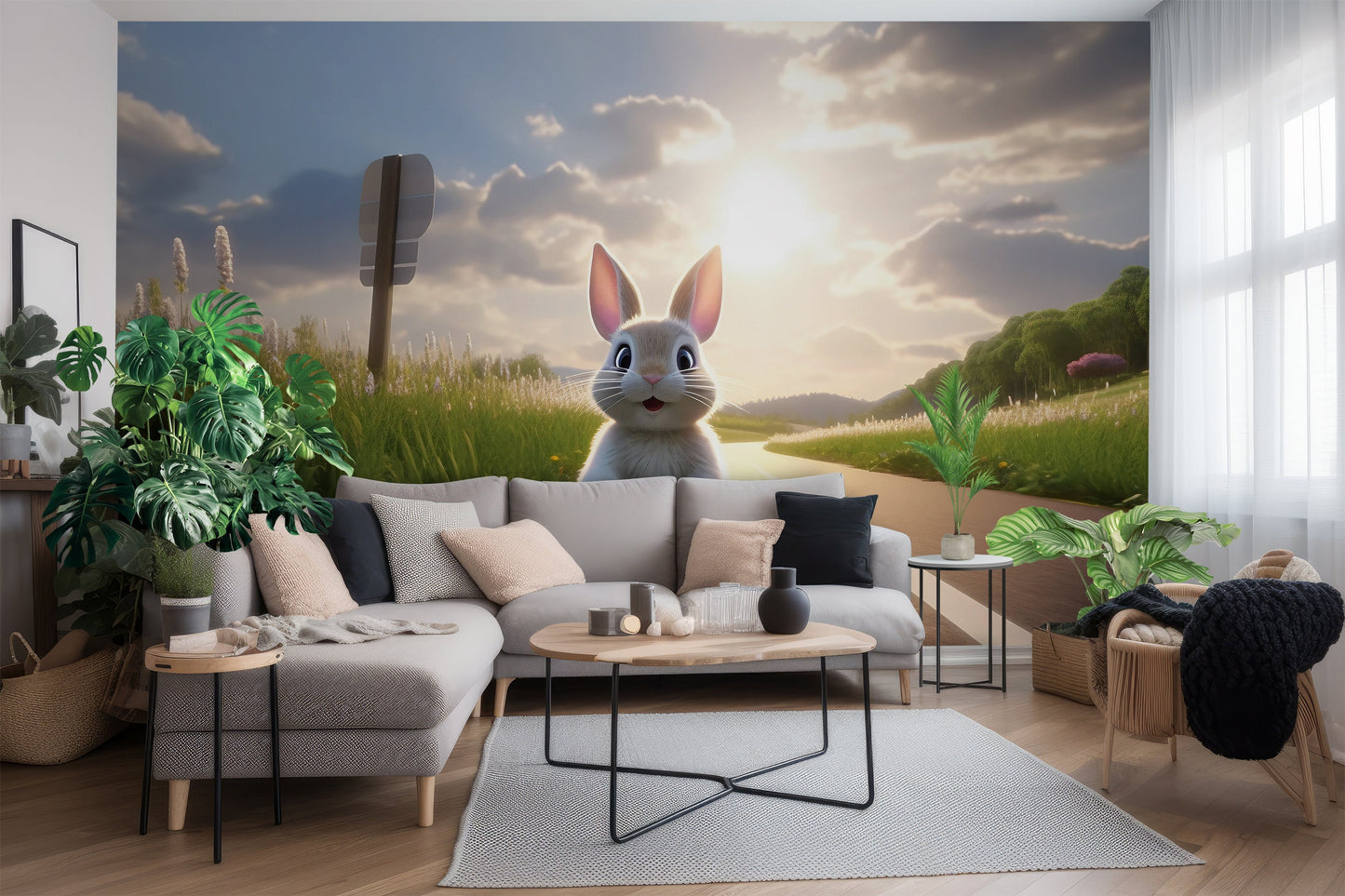 Cute Bunny Mural | Funny Bunny Removable Wallpaper for Nursery | Bunny Peel & Stick Mural | Bunny Wallpaper | Eco-friendly Mural for Kids
