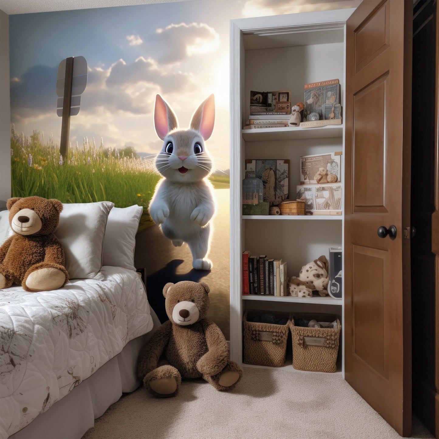 Cute Bunny Mural | Funny Bunny Removable Wallpaper for Nursery | Bunny Peel & Stick Mural | Bunny Wallpaper | Eco-friendly Mural for Kids
