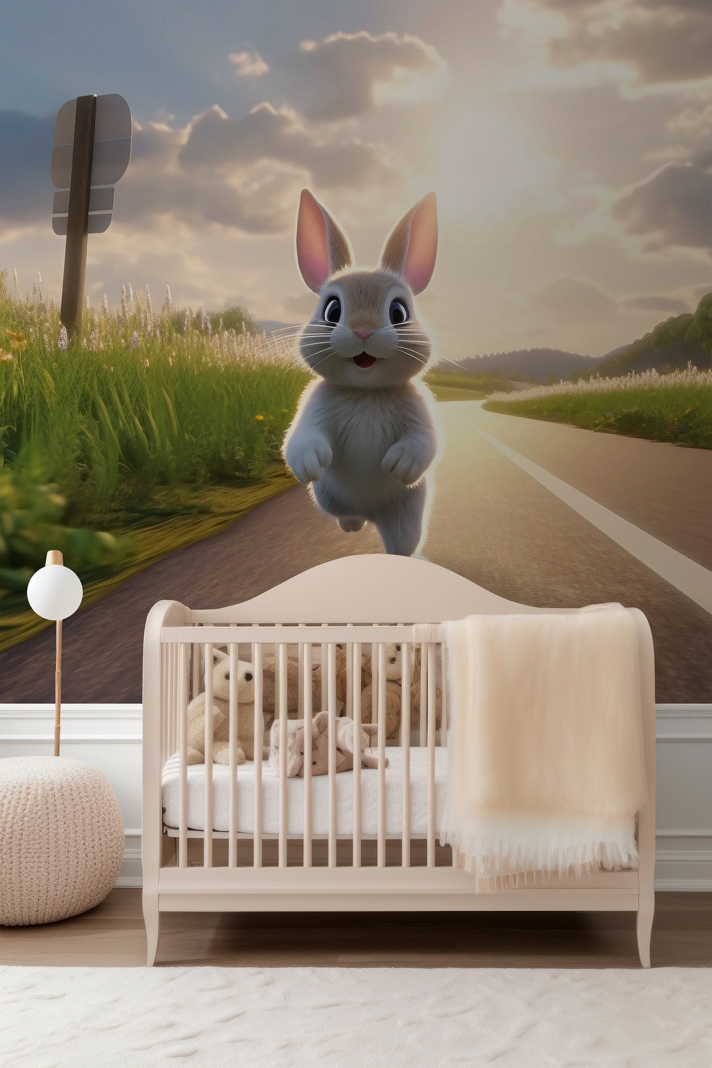 Cute Bunny Mural | Funny Bunny Removable Wallpaper for Nursery | Bunny Peel & Stick Mural | Bunny Wallpaper | Eco-friendly Mural for Kids