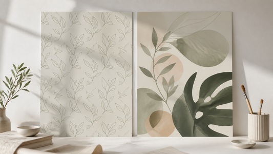 Repeating wallpaper pattern compared with a large wall mural composition
