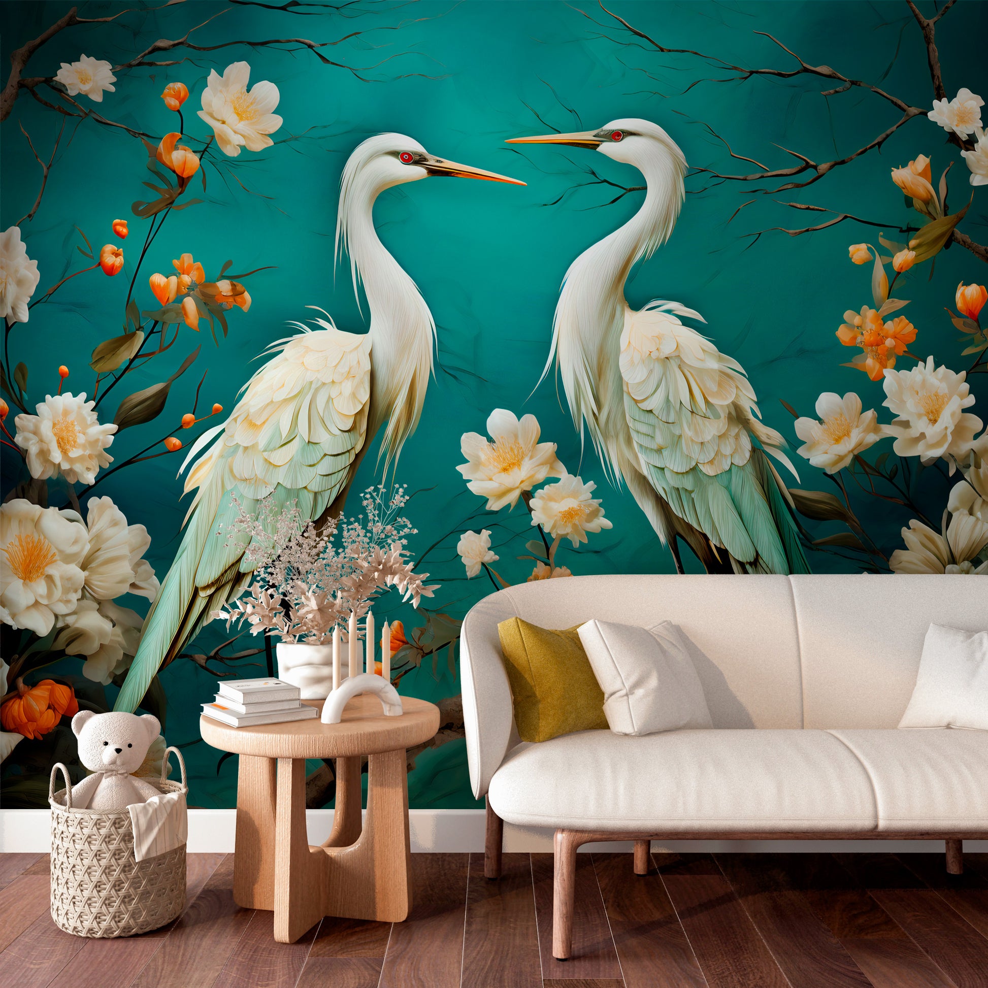 Peel and Stick Birds on Green Mural for Easy Home Decor