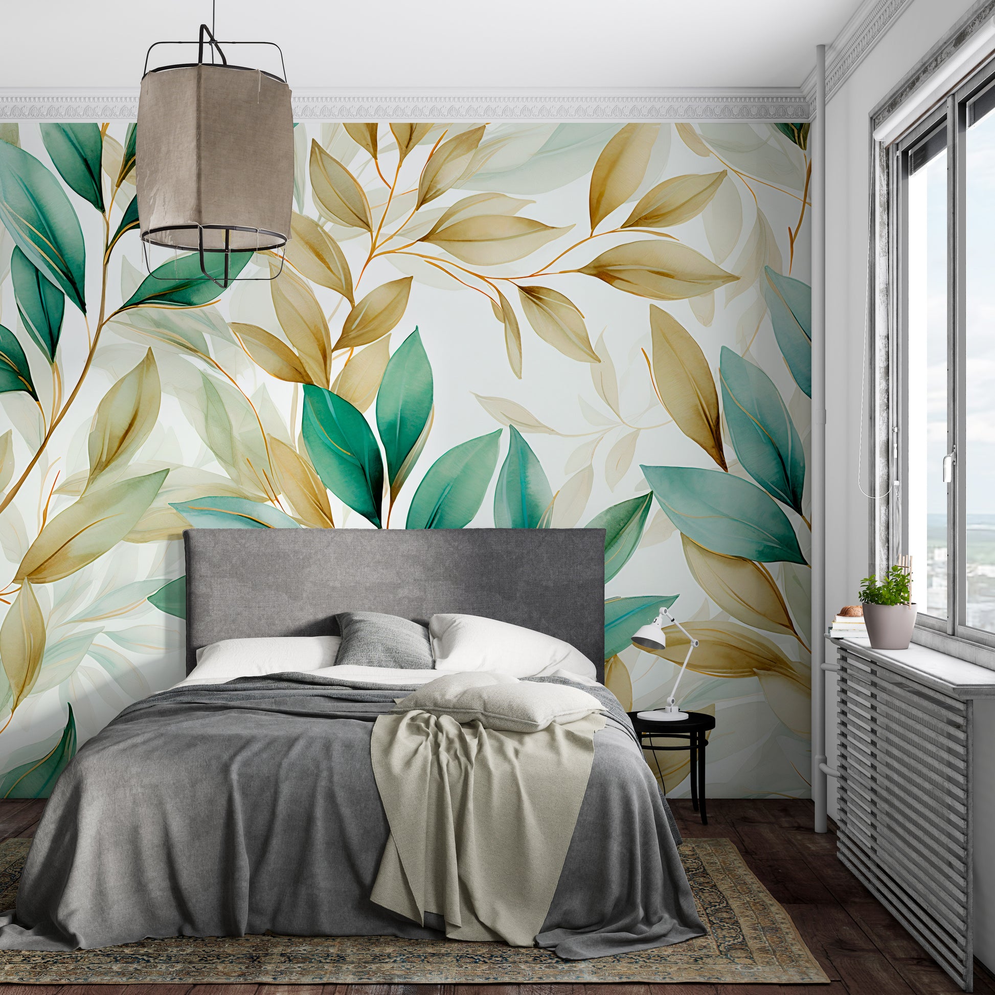 Renter-Friendly Gold Plant Wall Mural