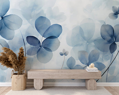 Peel and Stick Blue Leafy Wallpaper