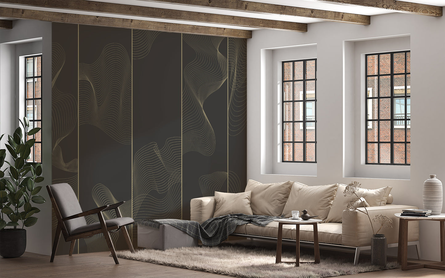 Peel and Stick Geometric Line Wallpaper with Captivating Gold Accents
