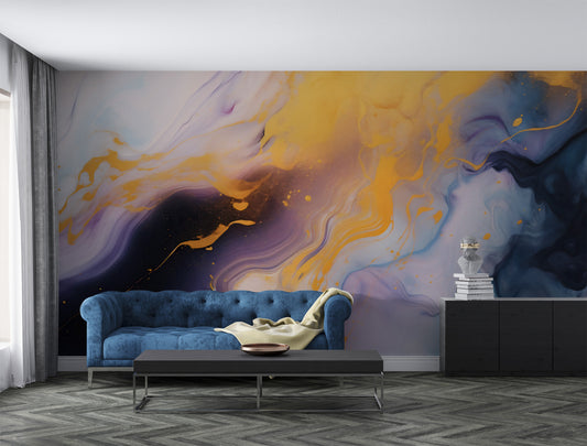 PVC-Free Watercolor Wallpaper with Liquid Art Pattern for Environmentally Conscious Living