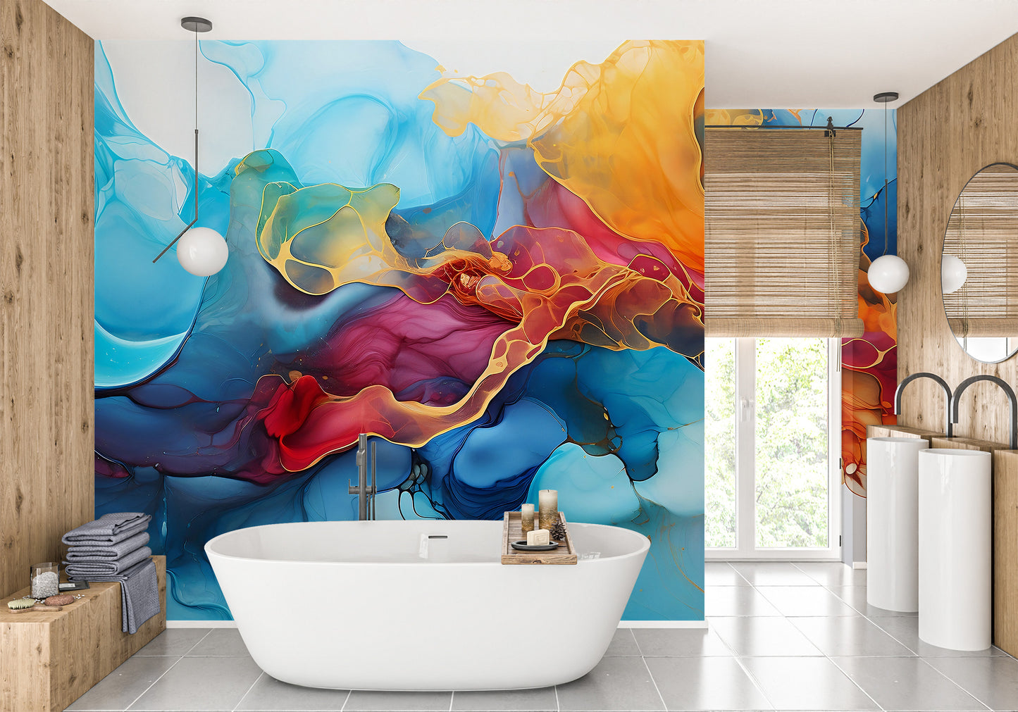 Peel & Stick Wall Art with Vibrant Blue and Orange Paint Design