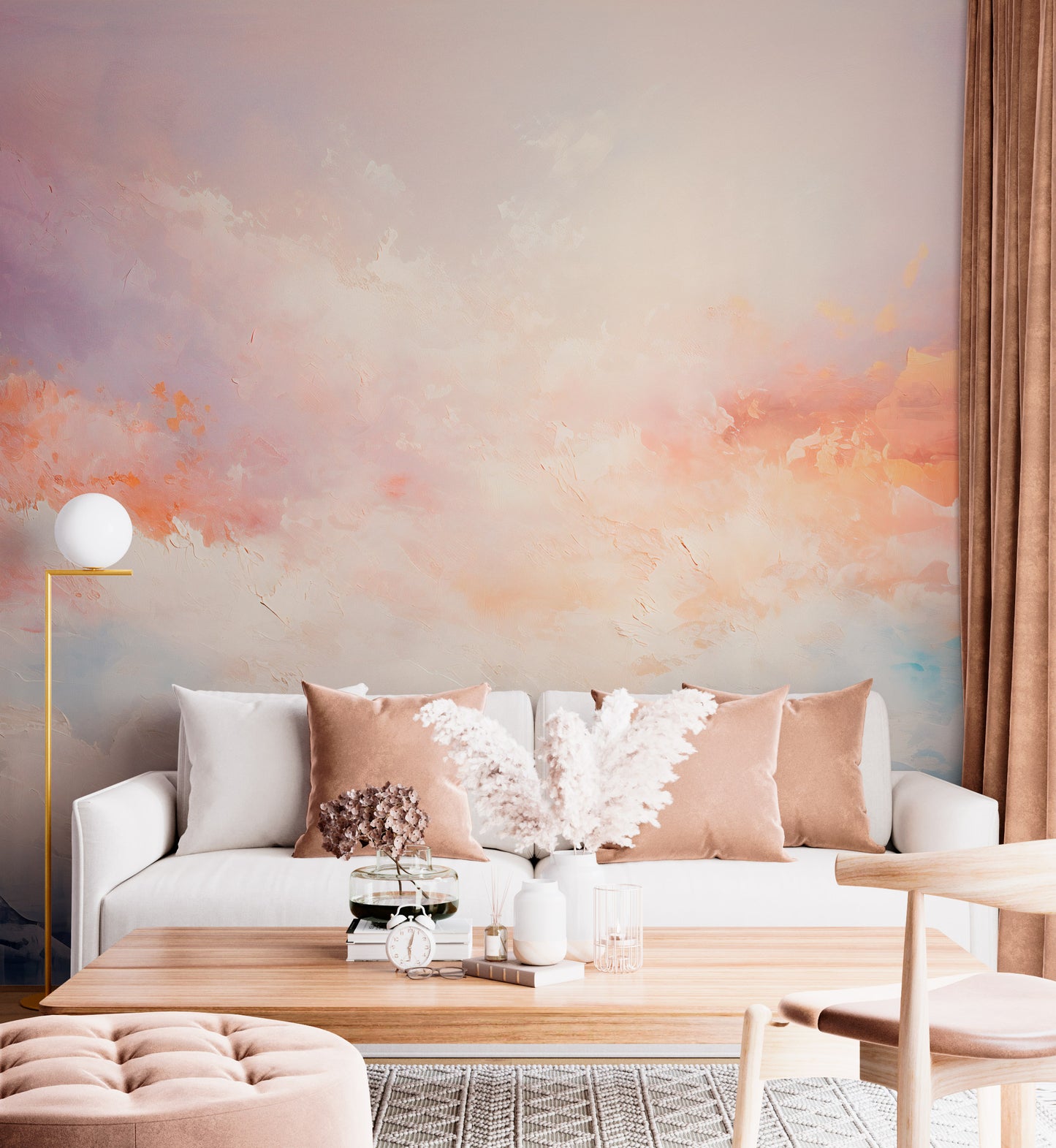 Sky-Themed Mural with Watercolor Details