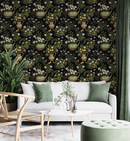 Elegant Botanical Wall Covering for Vintage-Inspired Home Styling