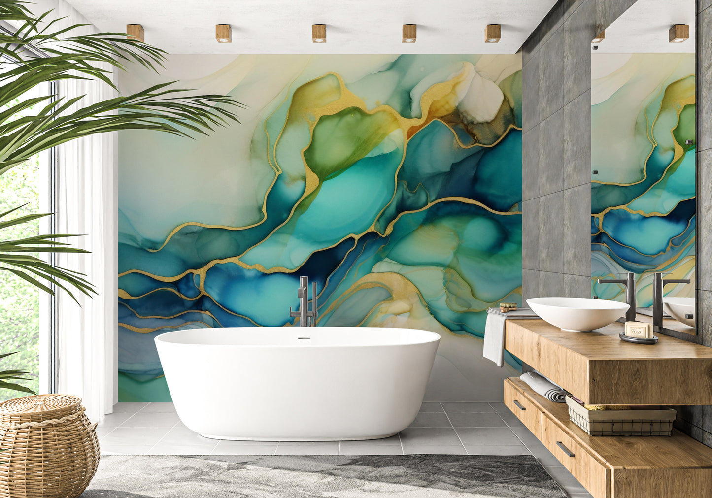 Eye-Catching Alcohol Ink Mural with Marble Effect