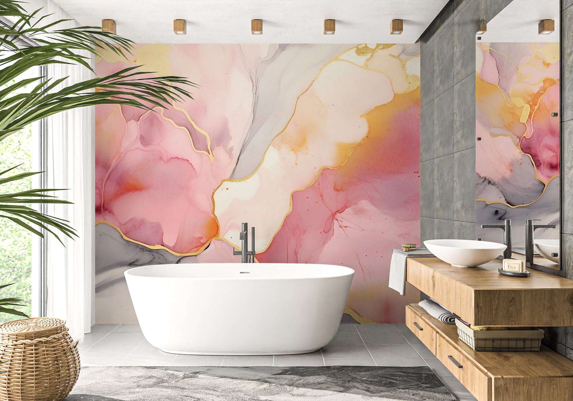 Pink and Gold Marble Patterned Wallpaper