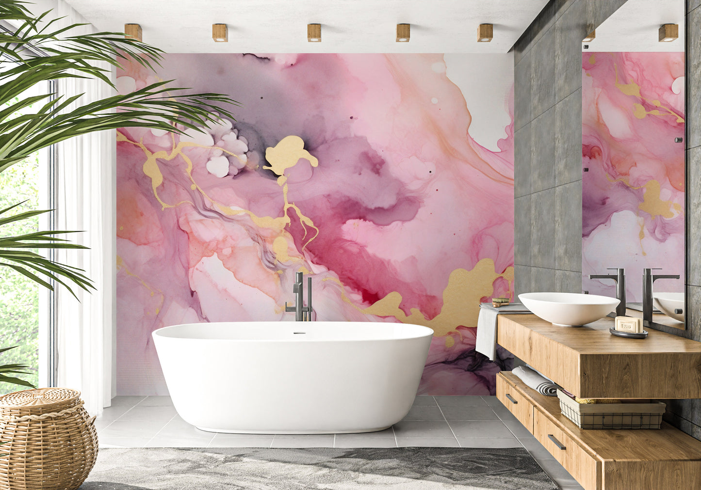 Pink and Gold Marble Mural for Home