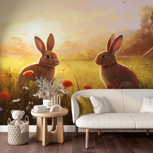 Rabbits in a Meadow Mural for Kids' Room
