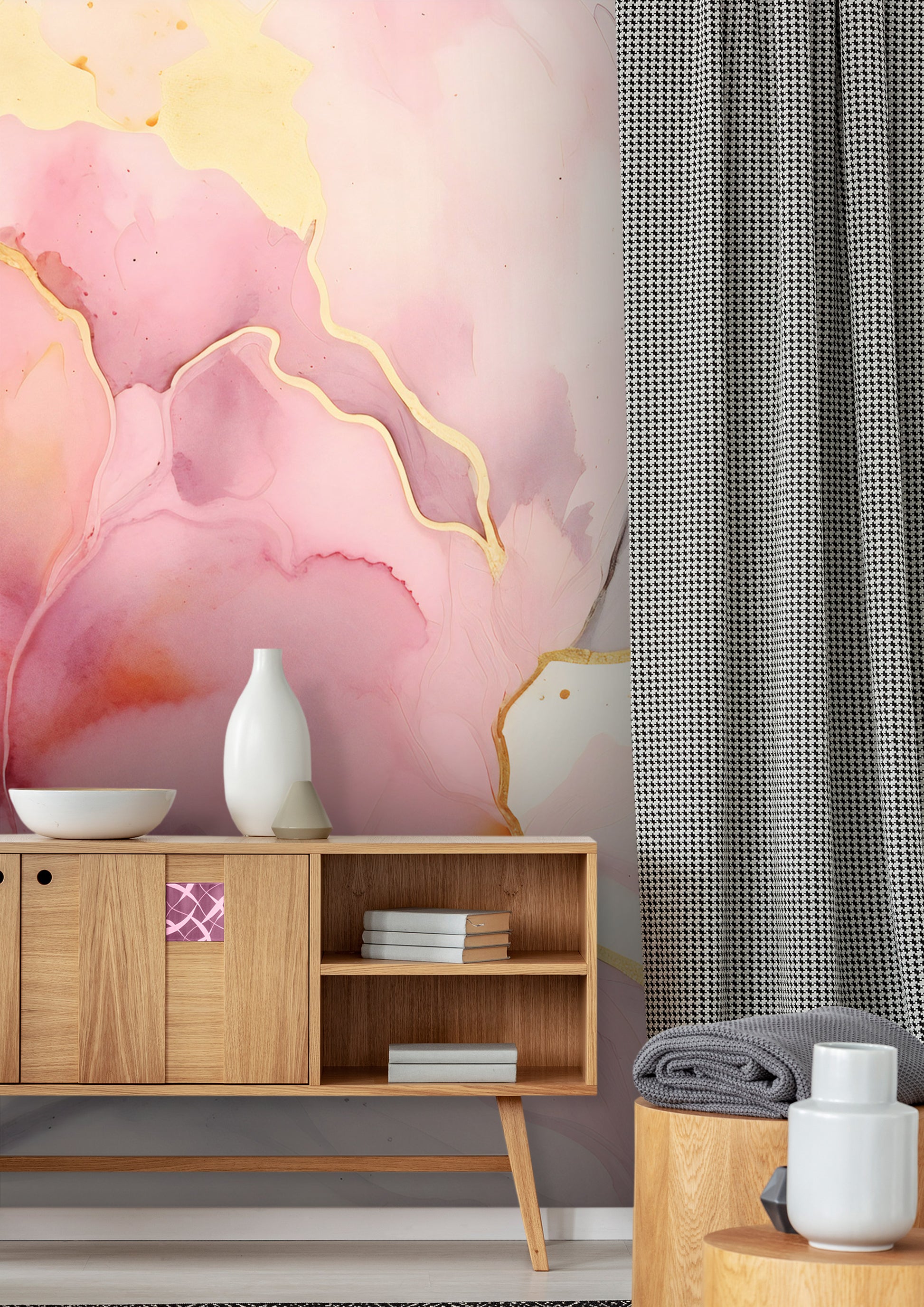 Pink and Gold Abstract Wall Decor