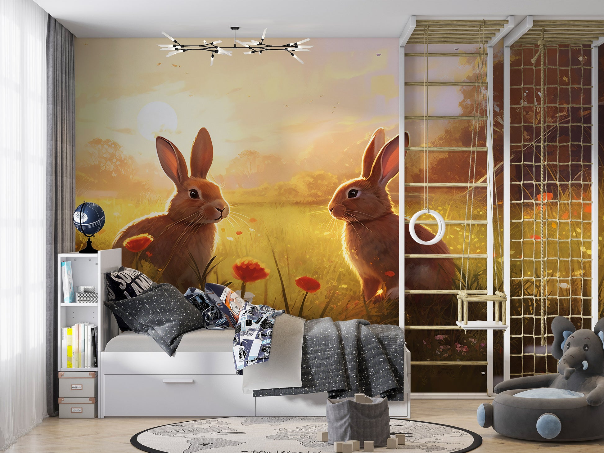 Adorable Rabbit and Flower Wall Sticker
