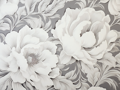 Elegant Big Flowers on Grey Wall Mural