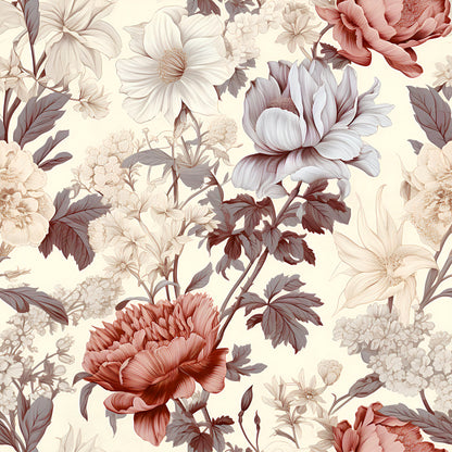 Vintage Beige Flowers Wallpaper | Elegant Botanic Wall Print | Floral Removable Wallpaper | Peel & Stick Wallpaper