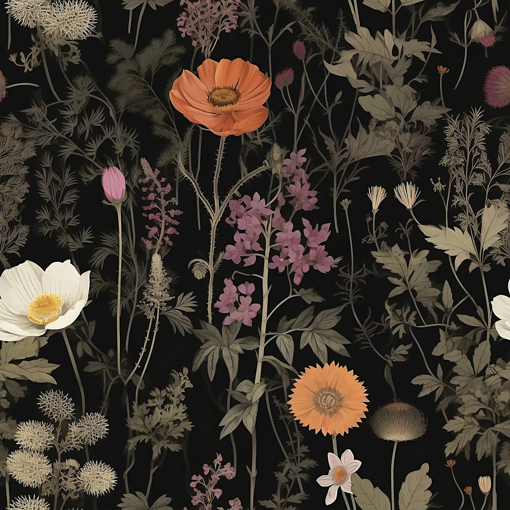 Renter Friendly Dark Floral Removable Wallpaper - Stylish Wall Art